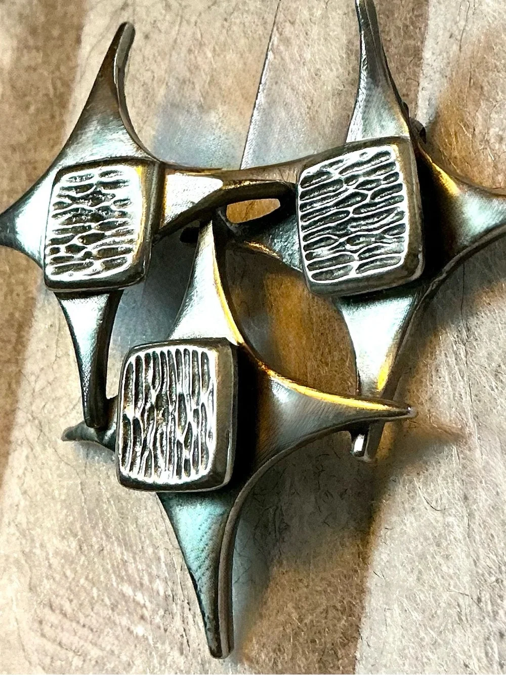 Vintage Corocraft Silver Tone Star Trio Modernist Brooch Pin MCM Space Age